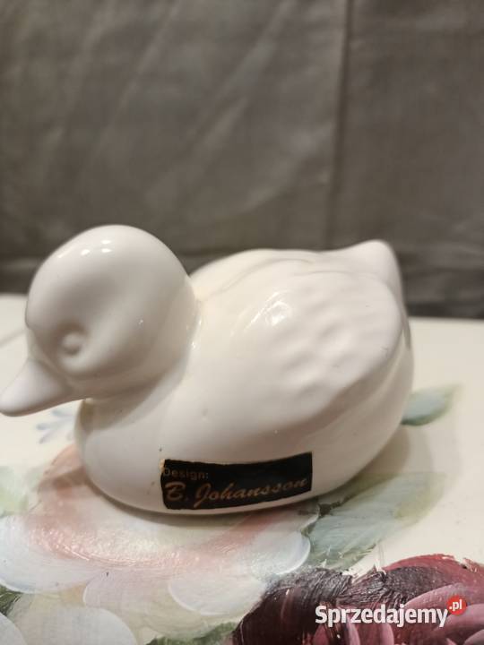 Ptak ptaszek kaczka biała porcelana Zamość