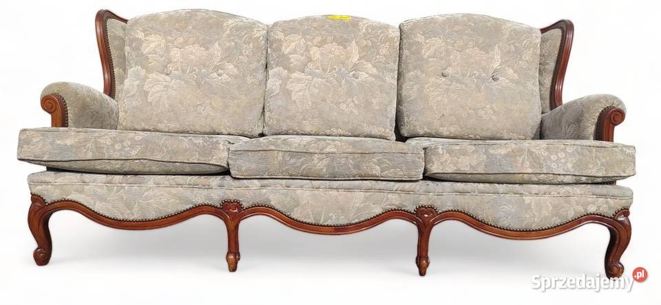 Stylowa sofa trzyosobowa ludwik, orzech, kanapa