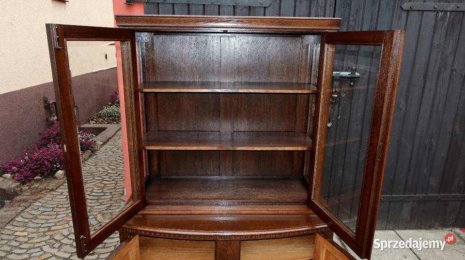 Wspaniała Unikatowa Witryna Serwantka Dąb 1920 dolnośląskie Ziębice