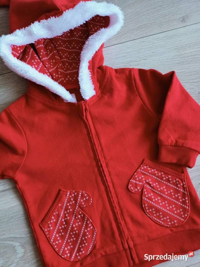 Bluza świąteczna z kapturem rozsuwana czerwona Rozmiar 68 Bluzy Płock