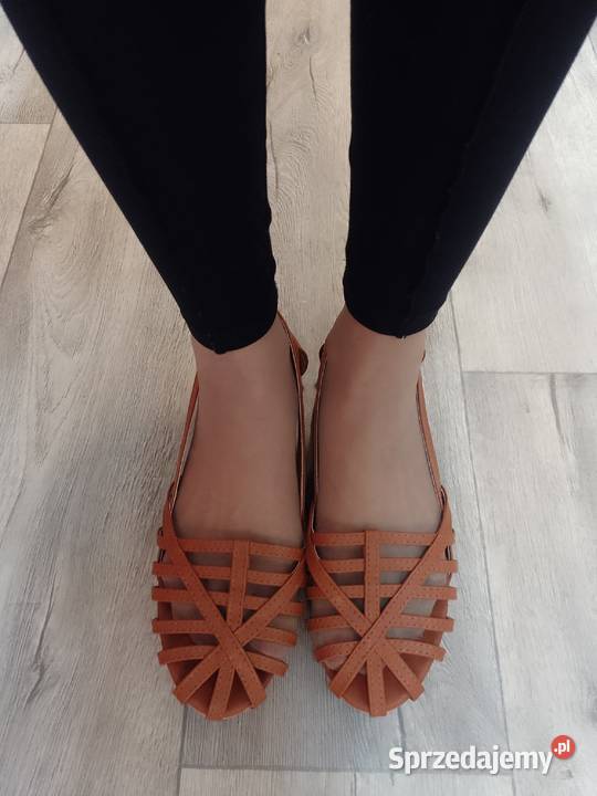 4344 Brązowe baleriny wieczorowe na szeroką skóra ekologiczna Kraków