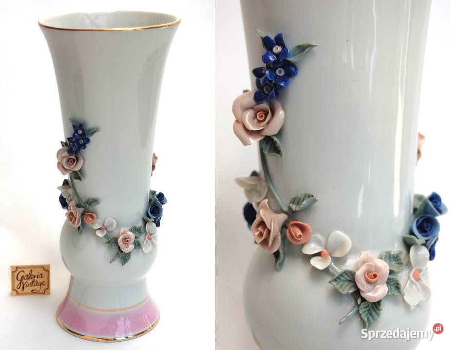 Wazon kwiaty relief recznie zdobiony porcelana lubelskie Lublin