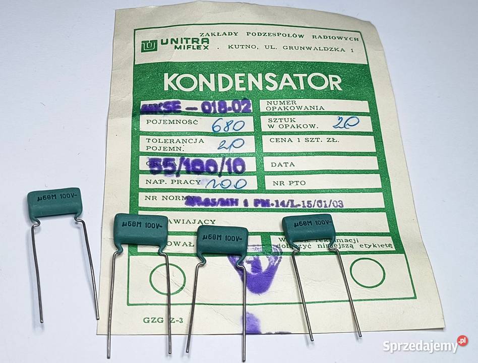 Kondensator 068uF 100V MKSE01802 Unitra MIFLEX Gdańsk