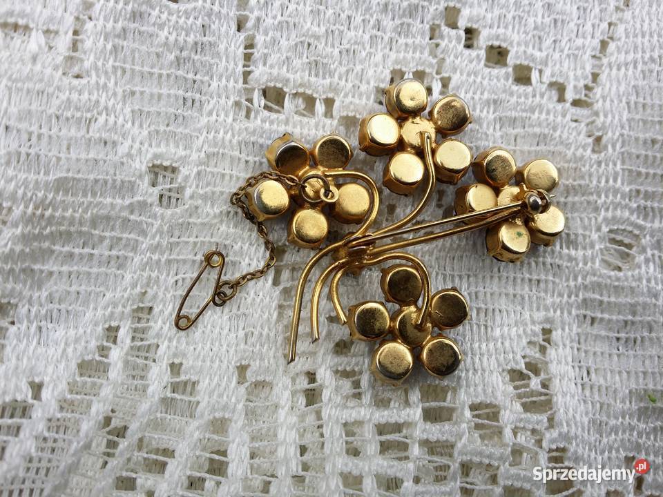 Stara broszka niezapominajki z łańcuszkiem Ochojno