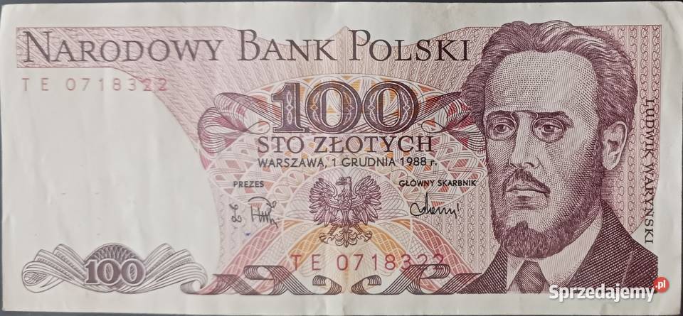 100 złotych 1XII1988 seria TE wielkopolskie