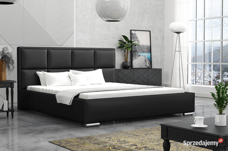 łóżko 180x200 panele tapicerowane ekoskóra czarne