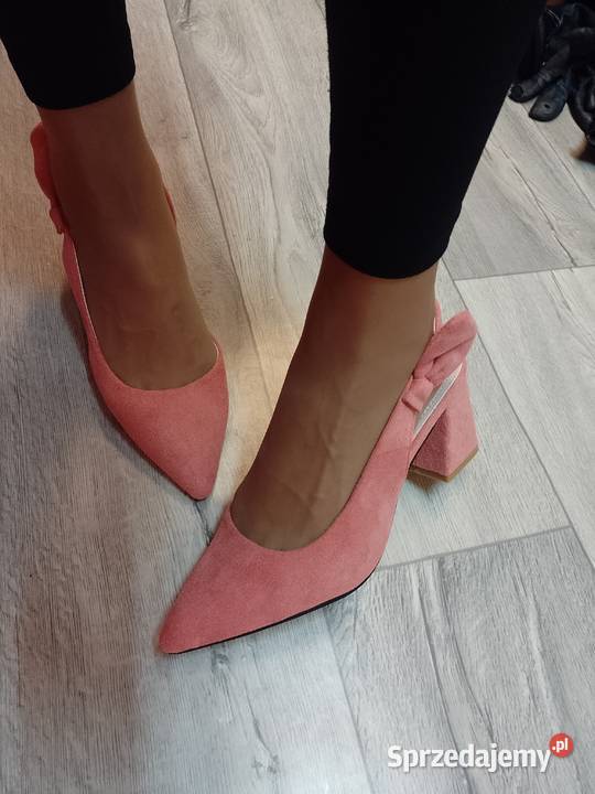 3940 Różowe czółenka wieczorowe z odkrytą piętą różowy Czółenka Kraków