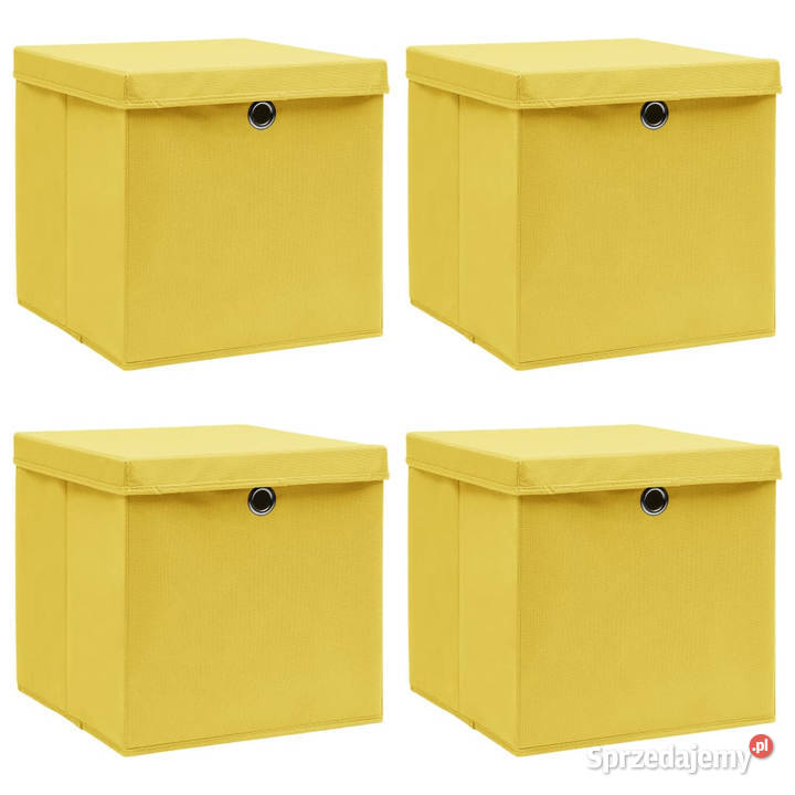 Pudełka z pokrywami 4 żółte 32x32x32 tkanina mazowieckie sprzedam