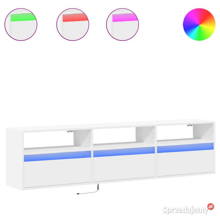 Ścienna szafka pod TV z LED biała 180x31x45 mazowieckie