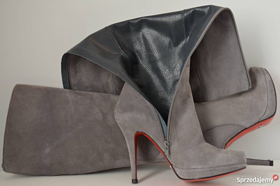 LUX SZPILKA i PLATFORMA szary zamsz skóra kozaki podlaskie Białystok