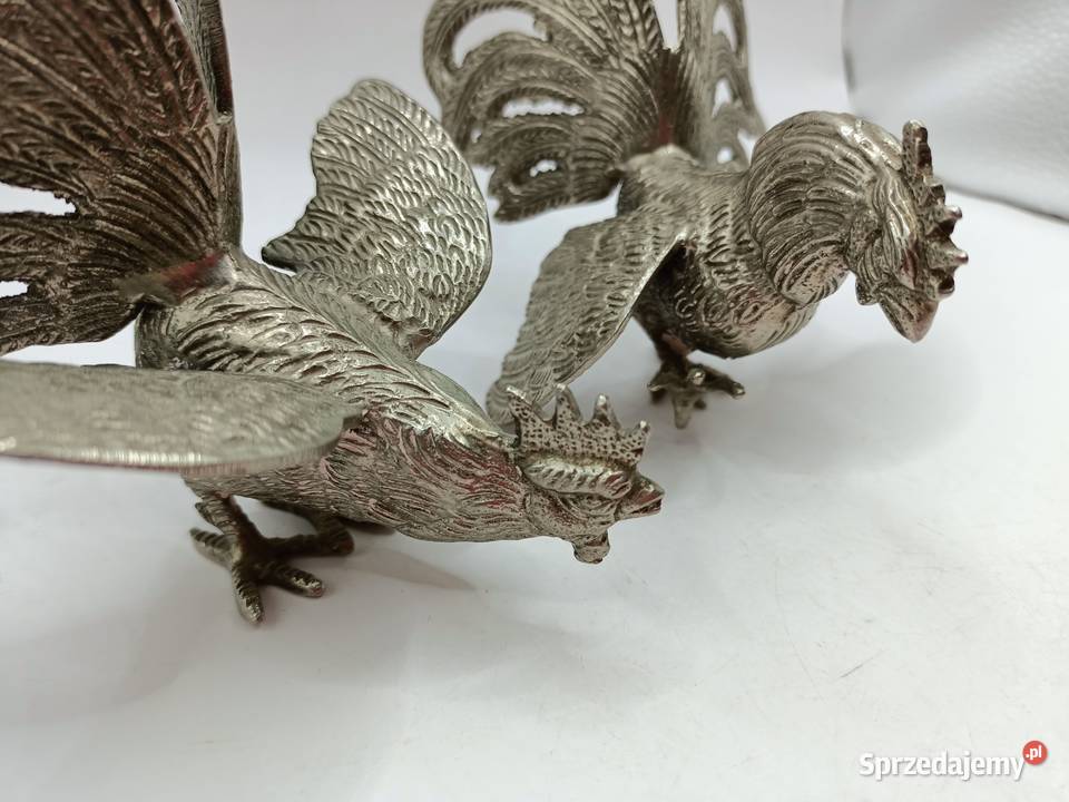 Dwa walczące koguty metal wysokoniklowy chińskie Zamość