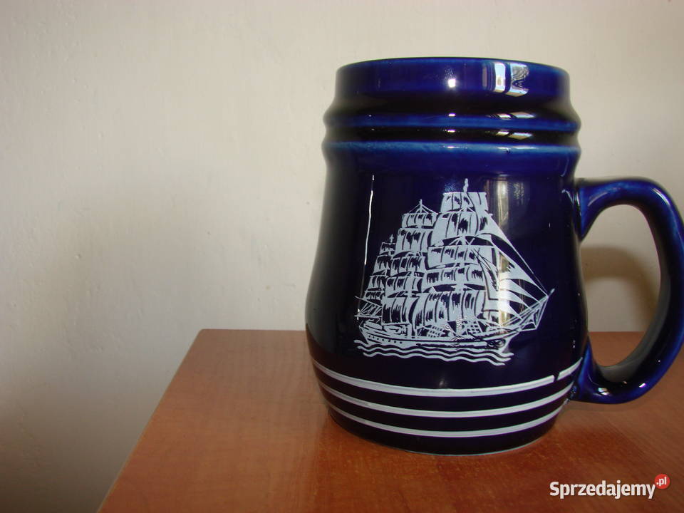 Tułowice kobaltowy kufel z żaglowcem Pruszcz Gdański