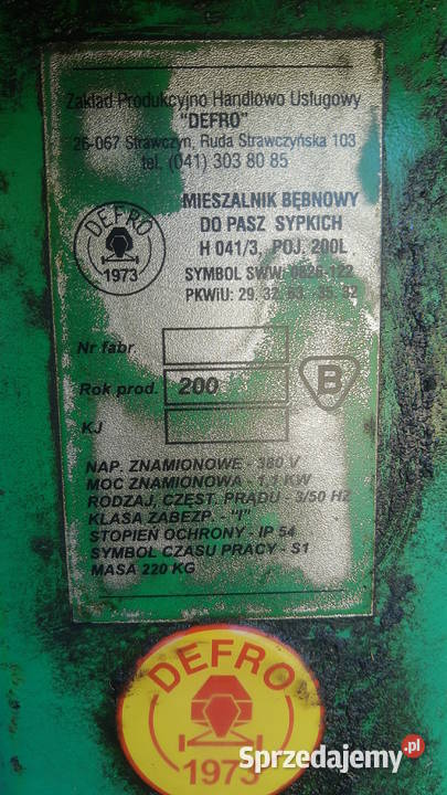 Betoniarka Mieszalnik bębnowy DEFRO 200l Giedlarowa
