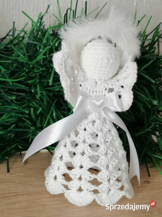 Aniołek biały szydelkowy na choinkę Dekoracja Boże Narodzenie śląskie Katowice