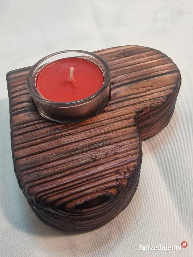 Świecznik drewniany serce mahoniowy na tealight Sępopol
