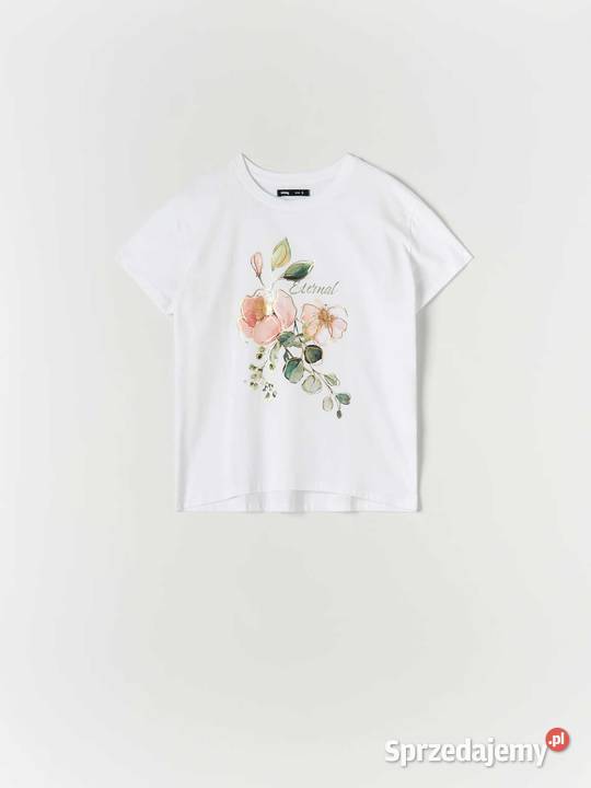 biały tshirt z nadrukiem Sinsay Bluzki i koszule małopolskie Olkusz