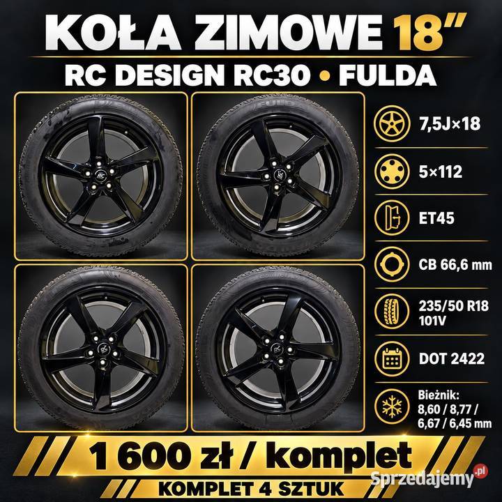 Koła zimowe 18 RC Design RC30 KBA 50643 5x112 Zgorzelec sprzedam