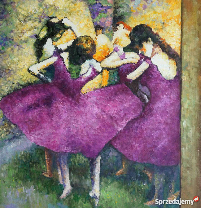 Duży obraz olejny Fioletowe tancerki Edgar Degas Warszawa sprzedam
