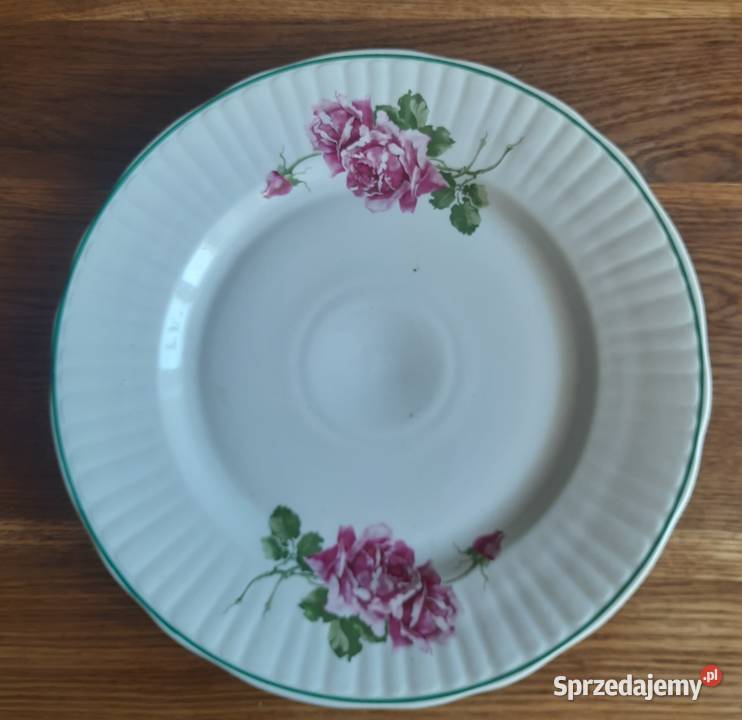 Ceramika Włocławek duży talerz w bordowe róże Morąg