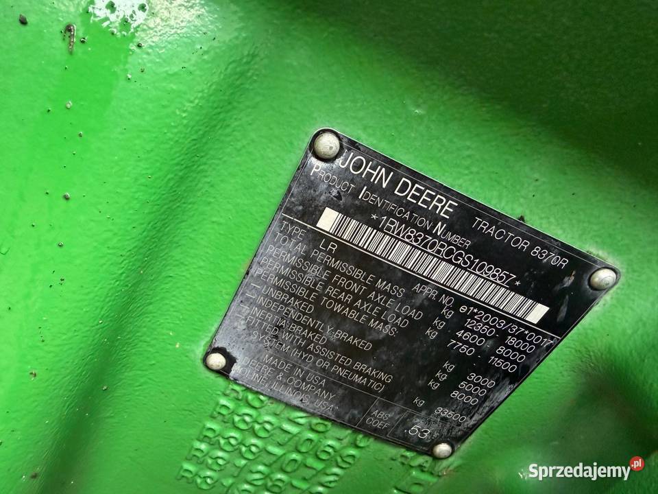 Ciągnik rolniczy John Deere 8370R sprzedam