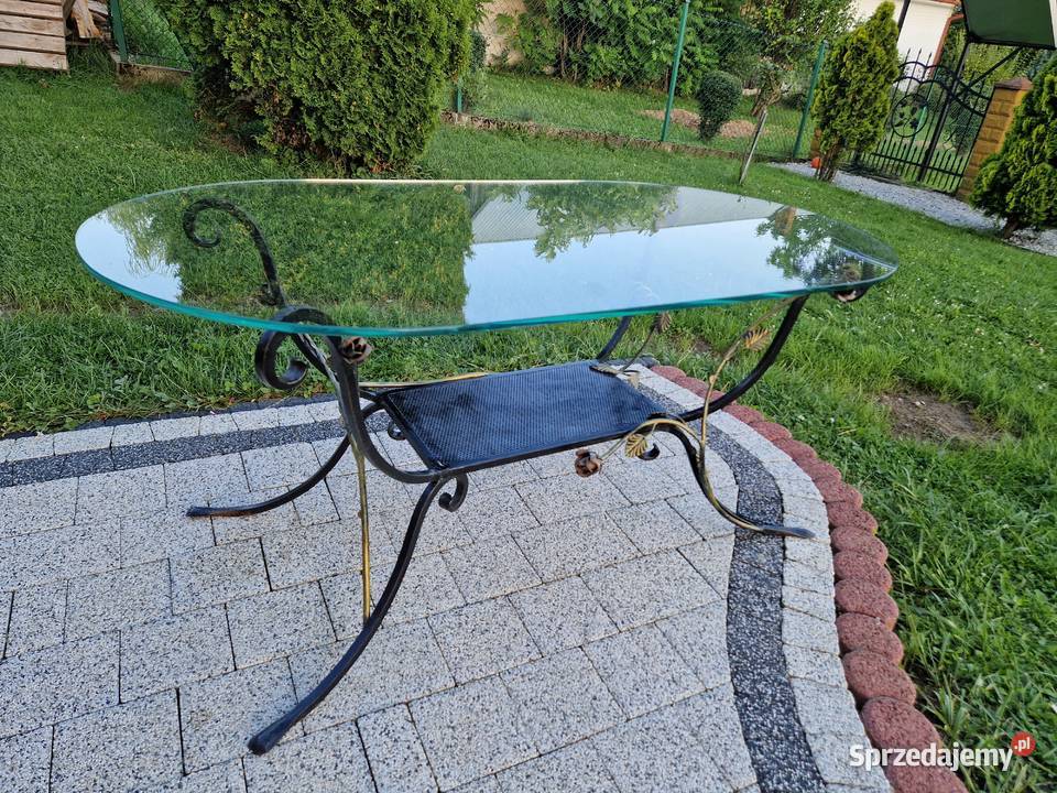 Stolik szklany narożny kuty stelaż Pisarzowa