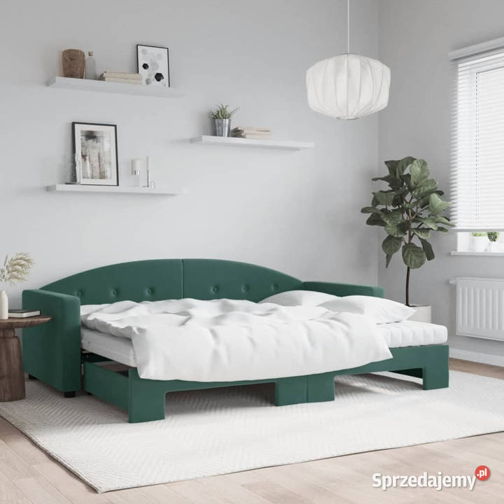 Sofa rozsuwana z materacami ciemnozielona Meble mazowieckie