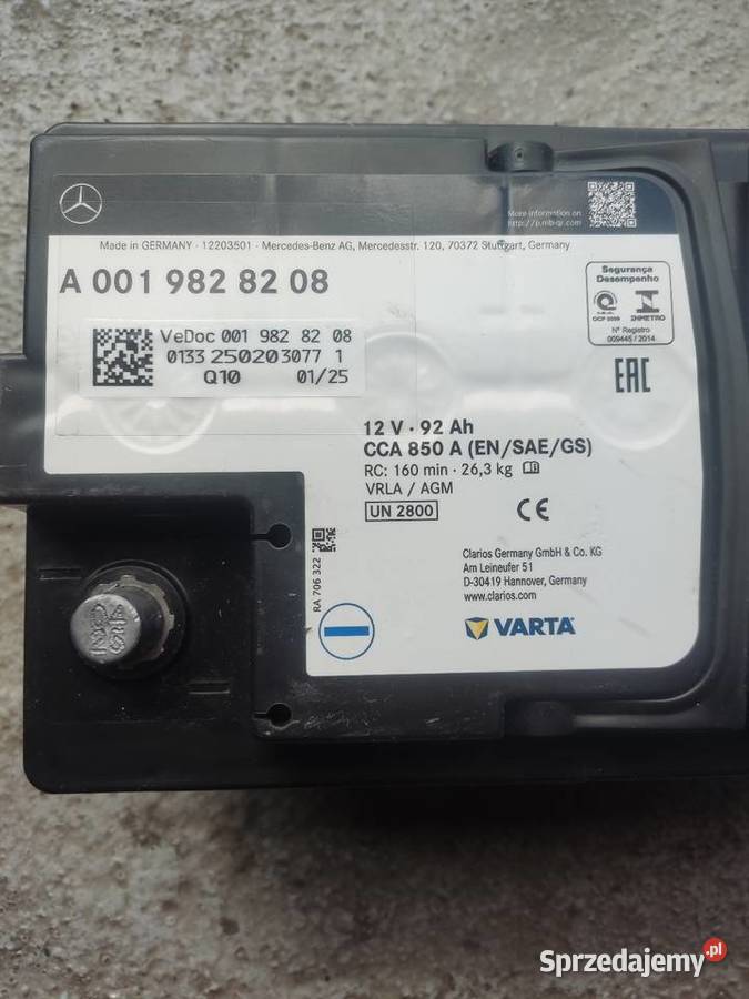 Akumulator agm Mercedes A001 982 82 08 Raciborowice Dolne sprzedam