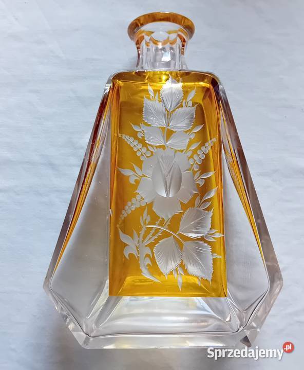 Karafka art deco lazurowana z kwiatowym szlifem Koźminek