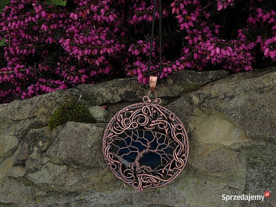 Medalion wisior drzewo życia agat rękodzieło Zegarki i Biżuteria Kraków