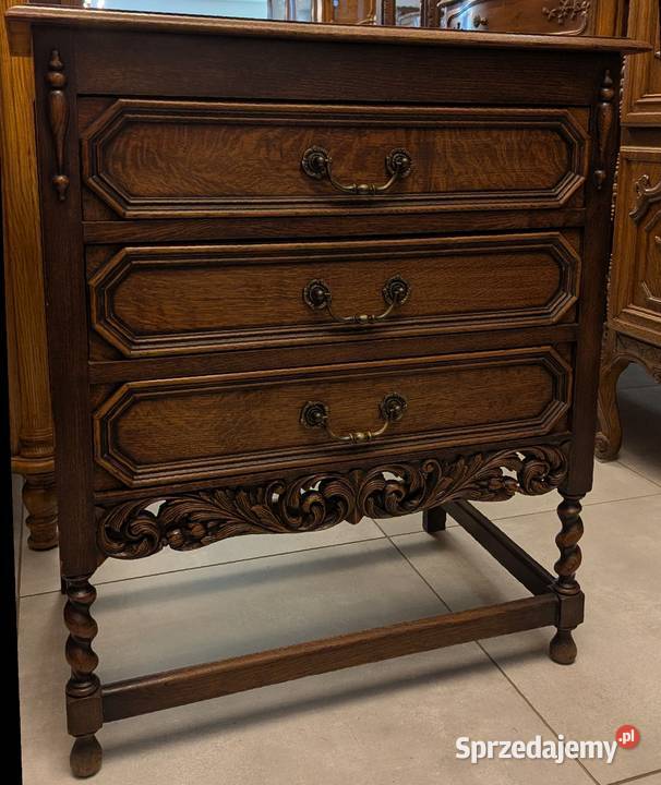 Piękna ciemna dębowa bogato zdobiona komoda Dąbrowa Górnicza