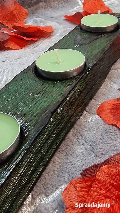 Świecznik świerkowy Shou Sugi Ban leśna zieleń zielony Sępopol