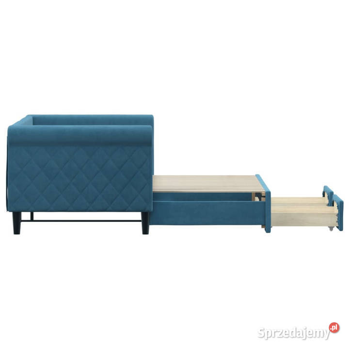Sofa rozsuwana z szufladami niebieska aksamit Łóżka Warszawa sprzedam