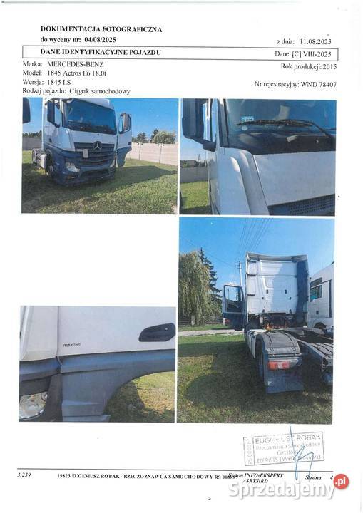 Syndyk sprzeda ciągnik samochodowy Mercedes 10754kg sprzedam