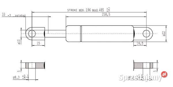 Sprężyna gazowa L485 mm 1150N Stabilus CA095001 Do maszyn uprawowych Kamionna