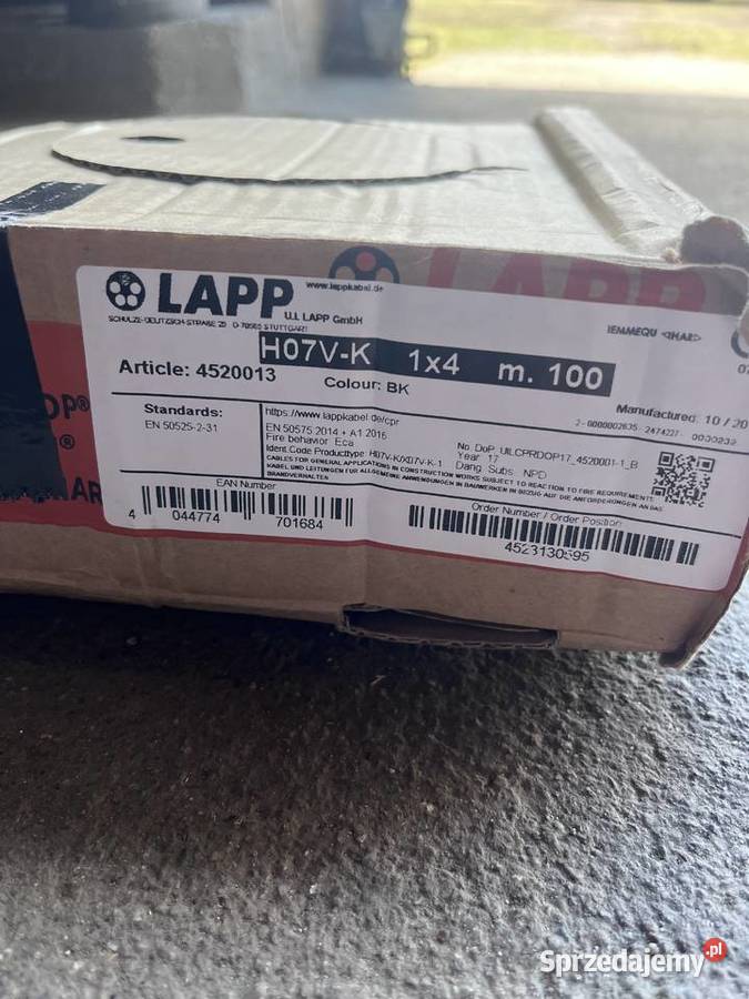 Przewód 1 żyłowy 4 mm czarny Wieleń