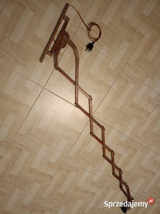 Zabytkowa Lampa nożycowa tekowa Vintage Kinkiet Drawski Młyn