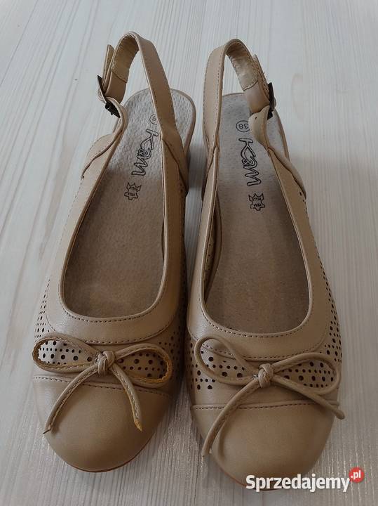 Buty Sandały Skórzane Skóra Naturalna Beżowe brązowy/beżowy Łomża