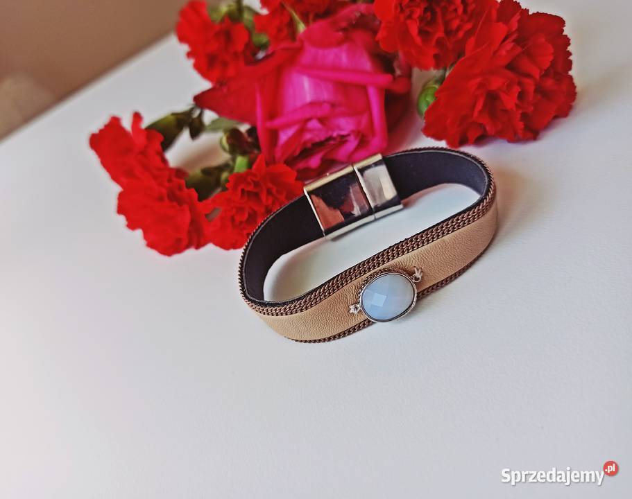 Bransolety opal mleczny skórka ekologiczna