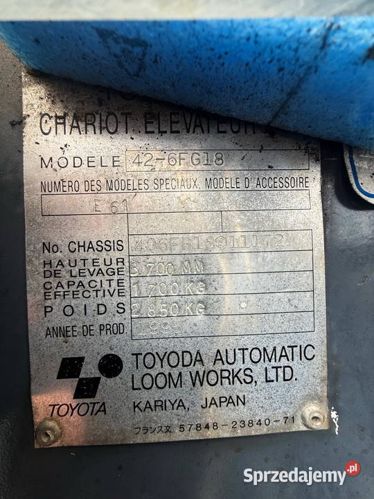 wózek widłowy TOYOTA 6FG18 1800 podnoszenie 370m Działoszyn