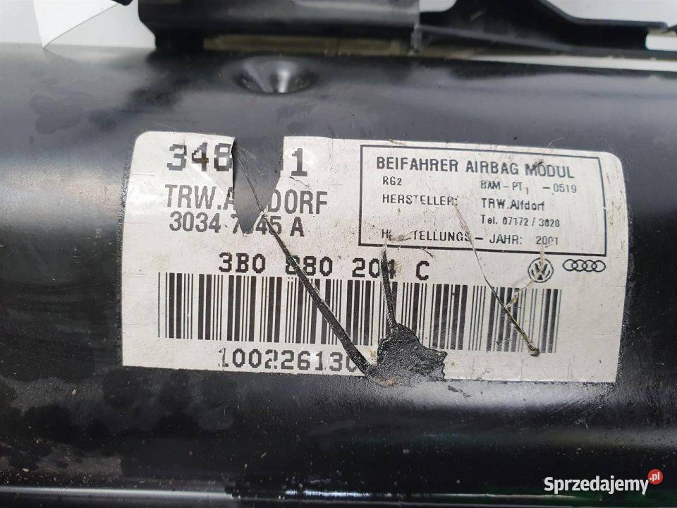 PODUSZKA AIRBAG VOLKSWAGEN PASSAT B5 3B0880204C kujawsko-pomorskie Lipno