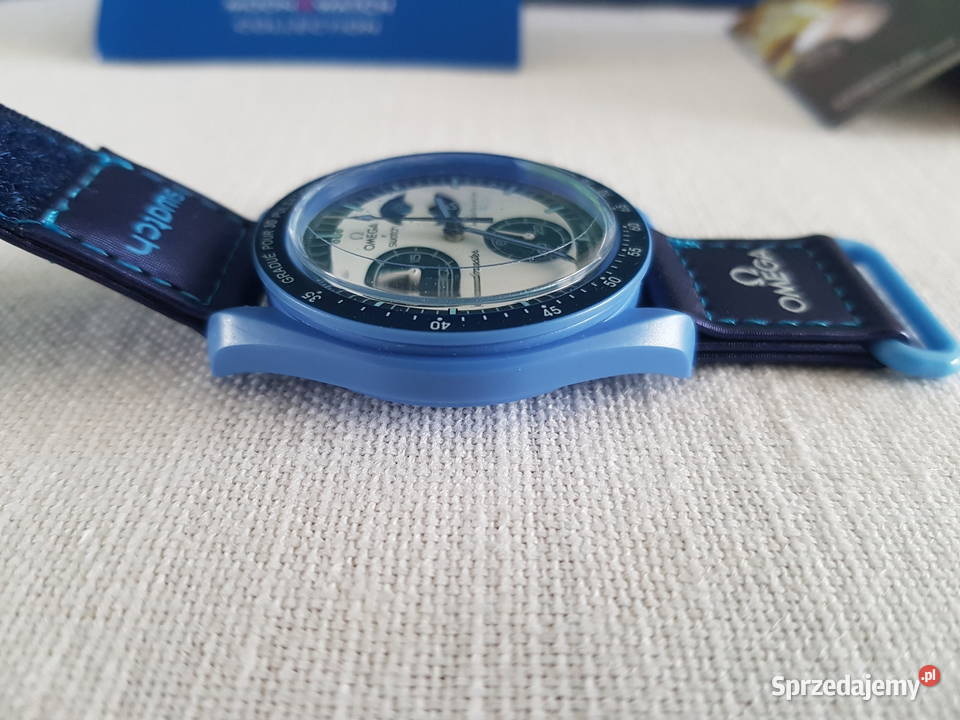Zegarek nareczny Omega mission to the moon blue Milicz