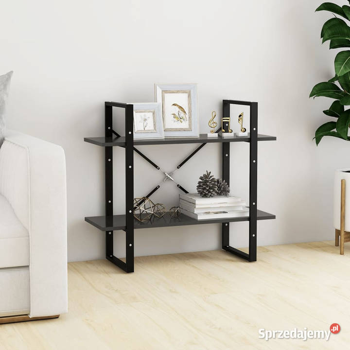 2poziomowy regał na książki szary 80x30x70