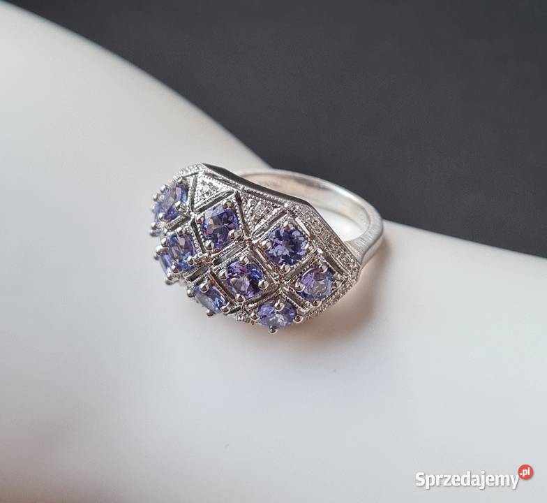 Srebrny pierścionek z tanzanitami i diamentami srebro Otwock sprzedam