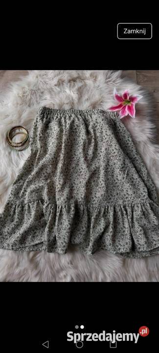 Spódnica z baskinką krótka na gumce khaki kwiaty zielony podkarpackie Krosno