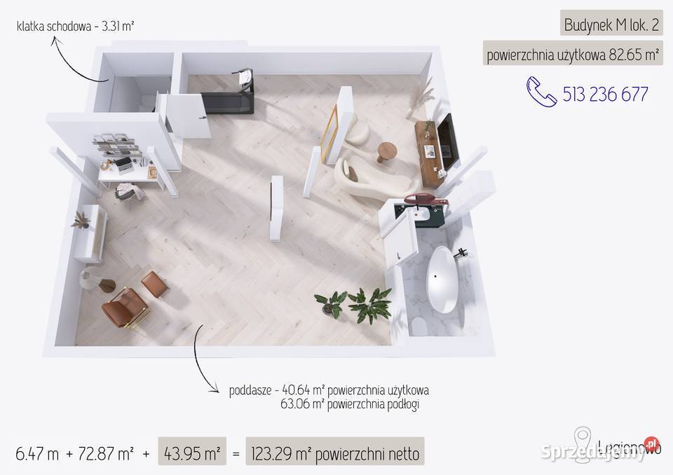 Gotowe bezczynszowe dwupoziomowe mieszkanie w balkon Legionowo
