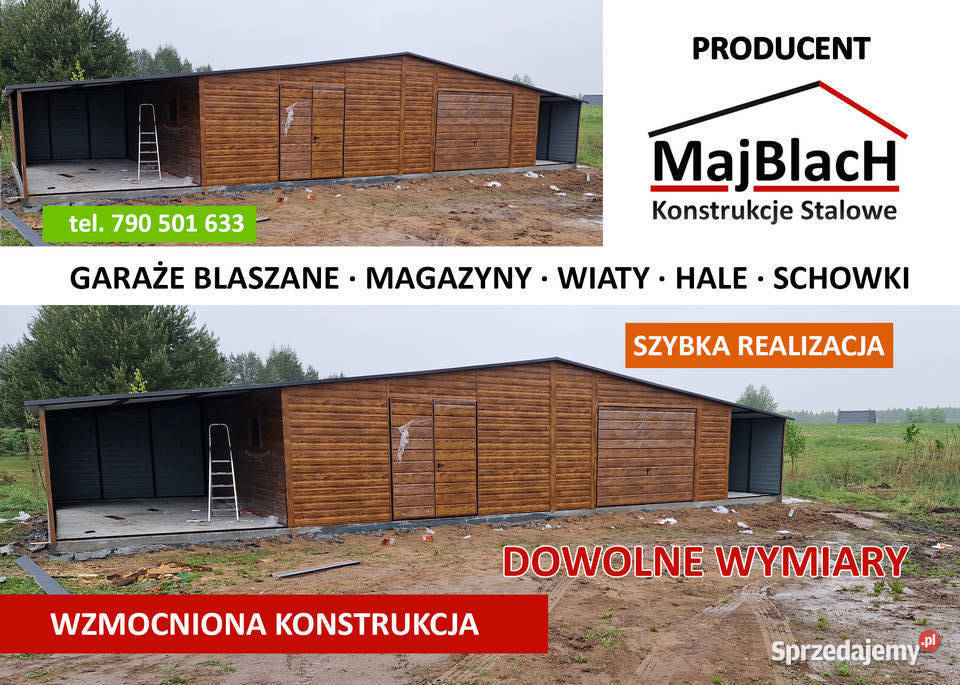 Duży Garaż Blaszany ZŁOTY DĄBDREWNOPODOBNY Otwock
