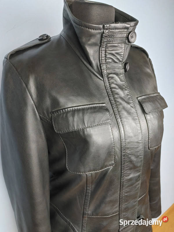 Czarna kurtka damska skóra naturalna kieszeniami