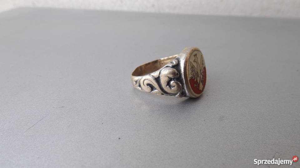 Stary przedwojenny Oryginał sygnet II RP Emalia Grodziczno