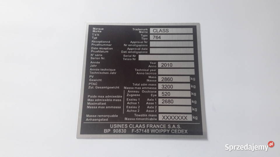Tabliczka znamionowa Claas dominator Wola Wiewiecka