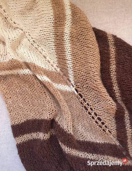 Ogromna chusta szal pasy trzy kolory zrobiona na Warszawa